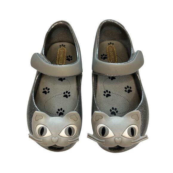 Mini Melissa Kitty Cat Silver Shoes - Size 6 - Picture 1 of 5